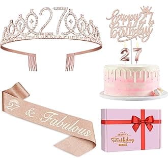 27th Birthday Decorations for Women Including Birthday Sash and Tiara, Candles and Cake Topper, Gifts for 27 Year Old Women, Party Decorations Favor Supplies