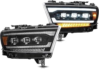 VLAND Projector Led Headlights Compatible with 2019-2024 Dodge Ram 1500 Tradesman, Bighorn, Laramie, Rebel, Lone Star w/Switchback Turn Signal w/Amber Reflector