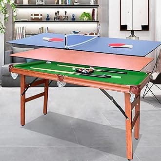 55in Folding Pool Billiard Table,Multi Function 3 in 1 Pool Table,Hockey Table, Table Tennis Table with Cue Sticks,Balls,Triangle,Chalk, Brush and All Accessories, for Kids and Adults