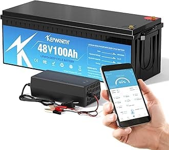 KEPWORTH 48V 100Ah LiFepo4 Battery, Deep Cycle Lithium Batteries with 200A Bluetooth BMS, 10 Years-Lifetime, Perfect for Golf Carts, Boat, Trolling Motor, Lawn Mower, Solar, Off-Grid Life