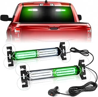 HLauto 1002L Emergency Strobe Traffic Advisor Light Bar: 40LED Dash Safety Warning Flashing Front/Rear Windshield Visor Light for Construction Vehicle, Trucks (2x10.7inch, Green White)
