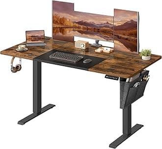 VASAGLE Electric Standing Desk, Height Adjustable Desk, 60 x 140 x (72-120) cm, 4 Memory Heights, Storage Pocket, for Home Office, Study, Rustic Brown and Matte Black LSD016X11V1