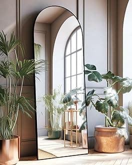 Arched Full Length Mirror, Floor Mirror with Stand, 18"x58" Large Mirror, Wall Mirror Full Length, Black Floor Length Mirror, Body Floor Mirror, Wall Mounted Mirror for Bedroom, Black