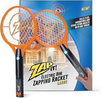 ZAP IT! Rechargeable Electric Fly Swatter Racket - 4,000-Volt Mosquito Zapper with USB Charging and LED Light - Large - Safe 3-Layer Mesh Bug Zapper Racquet for Indoors and Outdoors - Orange