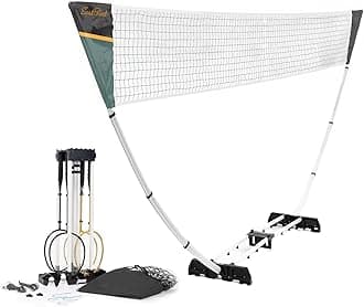 EastPoint Easy Setup Badminton Set - 5 ft Net, 4 Rackets, 2 Shuttlecocks - Quick Setup Net for Backyard Games - Steel Shaft Badminton Rackets for Family Games - Durable Shuttlecocks for Outdoor Sports
