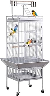 Nova Microdermabrasion 61 Inches Large Bird Cage Play Top Parrot Cockatiel Parakeet Chinchilla Macaw Cockatoo Cage W/Stand Perch Pet Supplies, White