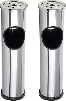 Free Standing Stainless Steel Ash Tray Outdoor Rubbish Bin Dust Cigarette Ashtray Stand (Set of 2)