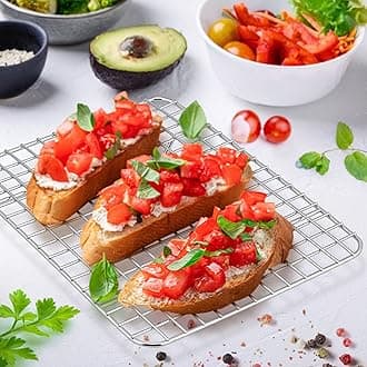 E-far Small Baking Cooling Rack Set of 2, Stainless Steel Toaster Oven Rack for Cooking Roasting Grilling Meat, 8.6” x 6.2” Metal Bakeable Wire Rack for Cookie Cake Bacon - Dishwasher Safe