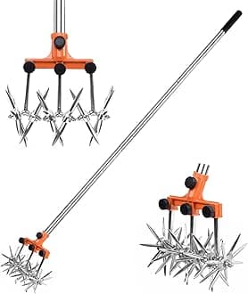 Rotary Cultivator Set, 25"-63" Adjustable Gardening Rotary Tiller and Hand-Held Garden Cultivator