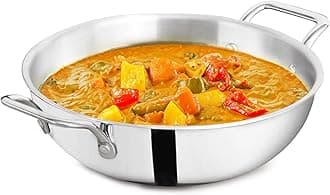 The Indus Valley Triply Stainless Steel Kadai 1.3 LTR/Kadhai | Large, 26cm/10.2 inch, 1.3kg | Induction Friendly | Nonstick 3-Layer Body, 100% Pure & Toxin-Free, No Chemical Coating