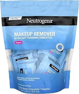 Neutrogena Makeup Remover Cleansing Towelette Singles, Daily Face Wipes to Remove Dirt, Oil, Makeup & Waterproof Mascara, Individually Wrapped, 20 ct (Pack of 2)