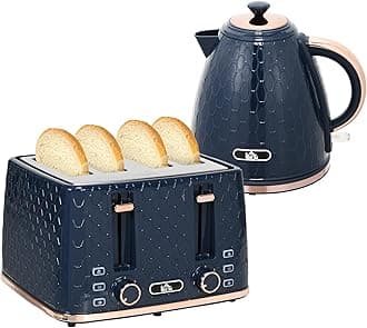 Kettle and Toaster Set, 1.7L 3000W Fast Boil Jug Kettle with Auto Shut Off, 4 Slice Toaster with 7 Level Browning Controls & Crumb Tray, UK Otter Thermostat, Blue