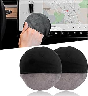 Car Screen Cleaner, 4.33"×4.33" Microfiber Auto Screen Cleaning Pad, Foldable Touch Screen Cleaner Cloth for Vehicle Dashboard LCD Display, Interior Car Accessories (Round, 2PCS)