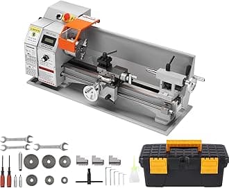 7'' x 16'' Metal Lathe Machine, 800W Precision Benchtop Power Metal Lathe, 150-2500 RPM Continuously Variable Speed, with 3.9'' 3-jaw Metal Chuck Come with Tool Box