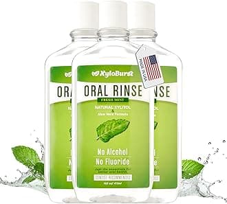 XyloBurst Fresh Breath Oral Rinse Mouth Wash with Natural Xylitol - Alcohol-Free, Fluoride Free, SLS Free Cool Mint (3 Pack 16 Ounce)