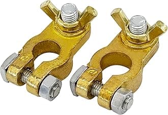 Brass Battery Terminal Connectors, Top Post Battery Terminals Battery Cable Ends for Marine Car Boat RV Vehicles (Wing Nuts, 1 Pair)