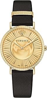 VersaceV-Eternal Collection Luxury Womens Watch Timepieces with a Black Strap Featuring a Gold Case and Dial