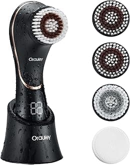 Facial Cleansing Brush, Electric Face Scrubber Rechargeable Exfoliator IPX-7 Waterproof Rotating Cleanser for Exfoliating, Massaging and Deep Cleansing for Women & Men with 4 Brush Heads Black