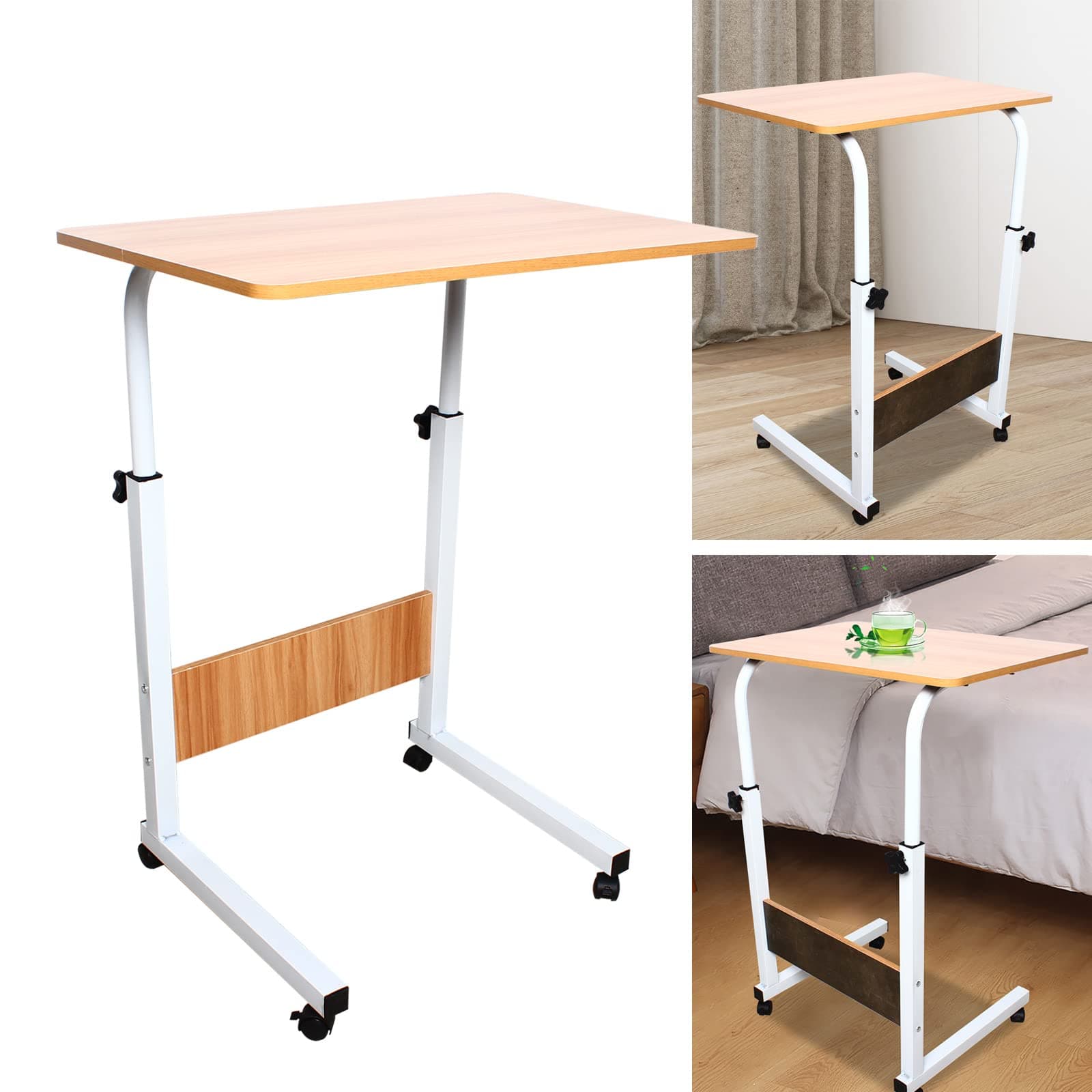 SindipandaC-Shape Side Table Lifting bedside table l 70-90cm Adjustable l Snack Coffee Tray End PC Table,Bedroom Living Room Sofa Table with wheels,40 * 60cm