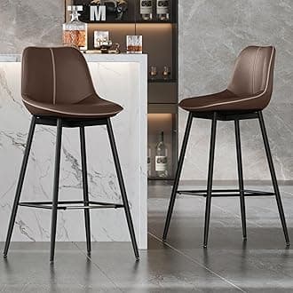 Bar Stools Set of 2, Bar Height Bar Stools with Back, Ergonomic Backrest, Synthetic Leather, Metal Legs, 28.5-Inch Tall Barstools for Kitchen Island Home Bar, Easy Assembly, Coffee Brown