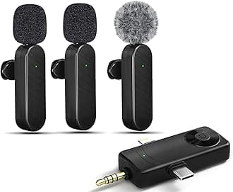 Wireless Lavalier Microphones, 4-in-1 Universal Receiver for Android iPhone iPad Laptop & Camera, USB-C, Wireless Mini Microphone for Video Recording, Vlog, YouTube, TikTok（3 Mics ）