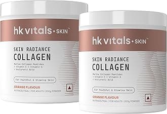 HealthKart HK Vitals Skin Radiance Collagen Powder, Marine Collagen (Orange, 2 X 200g), Collagen Supplements for Women & Men with Biotin, Vitamin C & E, for Healthy Skin, Hair & Nails (Pack of 2)