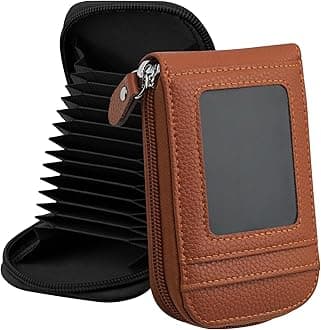 DEEZOMO DKER Genuine Leather Mini Credit Card Case Organizer Compact Wallet with ID Window for Men And Women - 2 Pack Black+Brown