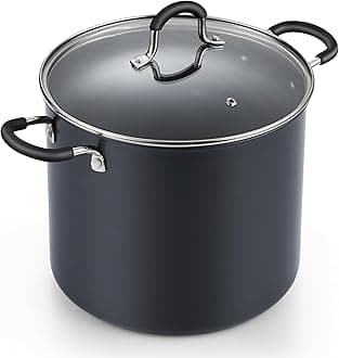 Nonstick Stockpot Soup pot with Lid Professional Hard Anodized 10 Quart, Oven safe - Stay Cool Handles, Black