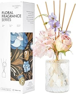 Chloefu Lan Rose Reéd Diffuser Set 6.7oz (200ml) with 9 Sticks, Oud Scent Diffusers for Home, Pink Flowers Reéd Diffuser Sticks, Scentsy Home Fragrance, Scented Oils, Office & Bathroom Décor