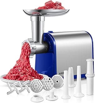 Electric Meat Grinder, Sausage Stuffer with 3 Sausage Tubes, 2 Blades, 3 Plates, 3200W Max, Meat Grinder Heavy Duty for Home Kitchen Use, Stainless Steel (Blue)