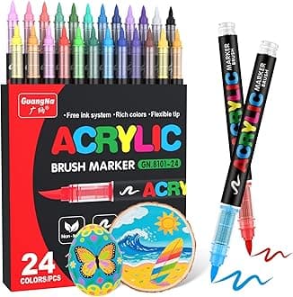 24 Colors Direct Liquid Soft Head Acrylic Marker Pens,Tooli Art Acrylic Paint Markers, Brush Tip Acrylic Paint Pens, Ideal for Canvas, Wood, Stone, and DIY Crafts