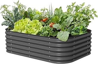 Aluzinc Raised Garden Bed Kits, 17" Tall 6 in 1 Modular Metal Raised Planter Bed for Vegetables Flowers Patio Ground Planter Box-Modern Gray