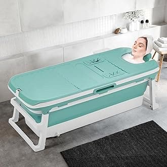 Warmiehomy Portable Bathtub for Adult, 153x54x61CM Folding Massage Sweat Steam Bath Tub with Lid, Large Thicken Plastic Adult Bathtub, Freestanding Bathtubs Home Sauna, Pink