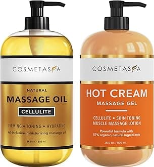 Cellulite Massage Oil & Hot Cream - 100% Natural Cellulite Oil & Gel, Highly Absorbable, Firm, Tone, Tighten & Moisturize Skin - Soothes Muscles (16.9 Fl Oz Each Bottle)