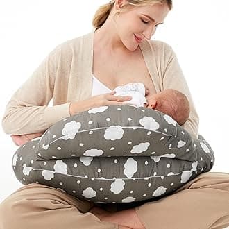 Momcozy Nursing Pillow for Breastfeeding, Original Plus Size Breastfeeding Pillows for More Support for Mom and Baby, with Adjustable Waist Strap and Removable Cotton Cover, GreyOEKO-TEX STANDARD 100