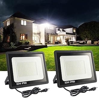 LED Flood Light Outdoor,2Pack 50W LED Work Light 5500lm with 6FT US Plug,IP66 Waterproof Exterior Security Lights,6000K Daylight White Outside Floodlights Slim Design for Playground Yard