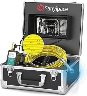 Sanyipace Sewer Camera 65FT/20M, Self-Leveling Drain Pipe Plumbing Camera with 512Hz Transmitter, Clear Meter Marks, for Plumbers Homeowner Home Inspectors Construction Maintenance Worker