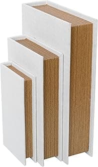 DECOR4SEASON Modern Linen and Wood Faux Book Shape Storage Box Set of 3,13",10",8", White