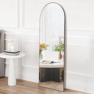 DUMOS Arched Full Length Mirror with Stand, 59"x16" Floor Mirror with Aluminum Alloy Frame for Bedroom, Standing Full Body Mirror with Shatter-proorf Nano Glass for Wall, Living Room (Black)