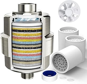 20-Stage Shower Filter-Shower Head Filter for Hard Water, with 3 Replaceable Cartridges, High Output Shower Water Filter for Removing Chlorine and fluoride, Brushed Nickel