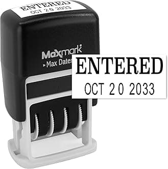 Self-Inking Rubber Date Office Stamp with Phrase & Date - Black Ink (Max Dater II), 12-Year Band ENTERED