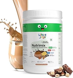 Little Joys Nutrimix 350g | 2-6 Years | No Refined Sugar | with 24 essential Vitamins & minerals | 6g protein per serving | Supports Overall Health & Boosts Immunity | With Ragi, Bajra, Almonds & Oats | Hazelnut Chocolate Flavour