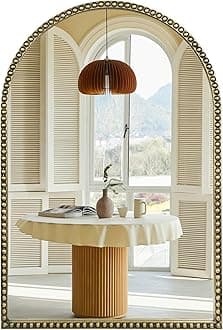 Wemily Arched Wall Mirror for Bathroom, 20"x30"-Ornate Decorative Bathroom Mirror with Beaded Metal Frame - Modern Distressed Hanging Wall Decor for Bedroom/Living Room/Entryway-Antique Gold Mirror