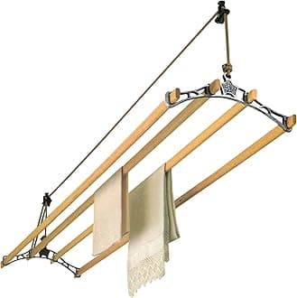 Sheila Maid ®, Original Indoor Ceiling Clothes Laundry Drying Airer Rack - 4 Rail- -57" (145cm) Long- White Cast Iron