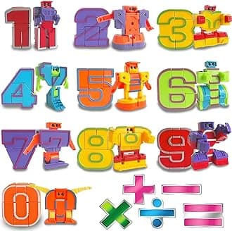 Liberty Imports 15 PCS Number Robots Transforming Toys Set - Math Counting Numerical Transform Robot Figures, Educational STEM Learning Bots for Kids
