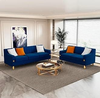 A to Z Furniture Classic Seater Sofa Set Luxury Chesterfield Leatherette Sofa in for Home Living Room & Office Stainless Steel Legs (Blue, 3+2 Seater)