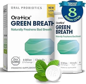 OraTicx Green Breath Oral Care Probiotics, Naturally Support Freshens Bad Breath & Healthy Mouth, Dental Probiotic Supplement 8 Billion CFU, Mint Flavor 30 Lozenges 1-PK