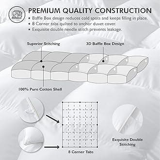 Luxurious King/Oversized King 108" x 98" Size Goose Down Fiber Waterfowl Feather Fiber Comforter Duvet, 100% Egyptian Cotton Cover, 65 oz. Fill Weight, Baffle Box Design, White Solid