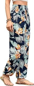 QIANXIZHAN Women's Harem Pants, High Waist Yoga Boho Trousers with Pockets