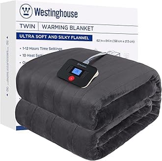Electric Blanket Twin Size, Super Cozy Soft Flannel 62"" x 84"" Heated Blanket with 10 Fast Heating Levels & 1-12 Auto-Off, Machine Washable, ETL&FCC Certification, Charcoal